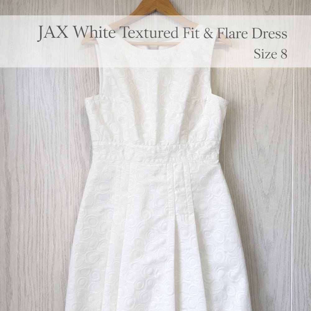JAX White Textured Fit & Flare Dress Size 8